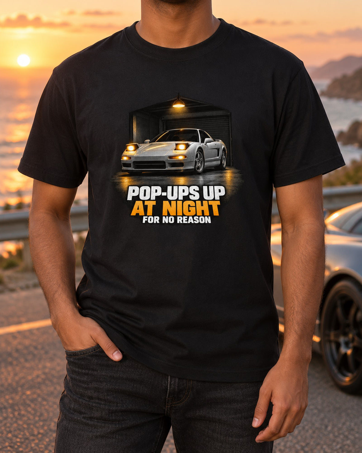 Honda NSX NA1 Pop-Ups Up Garage Night print Shirt T-Shirt Black worn hero