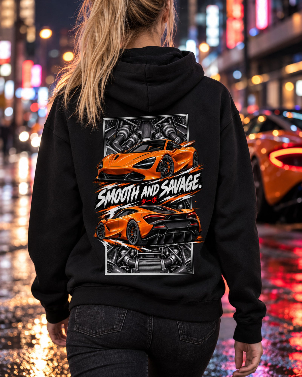 Mclaren 720S Torn Poster Full-Back Graphic Tee Pull Over Hoodie Black worn hero