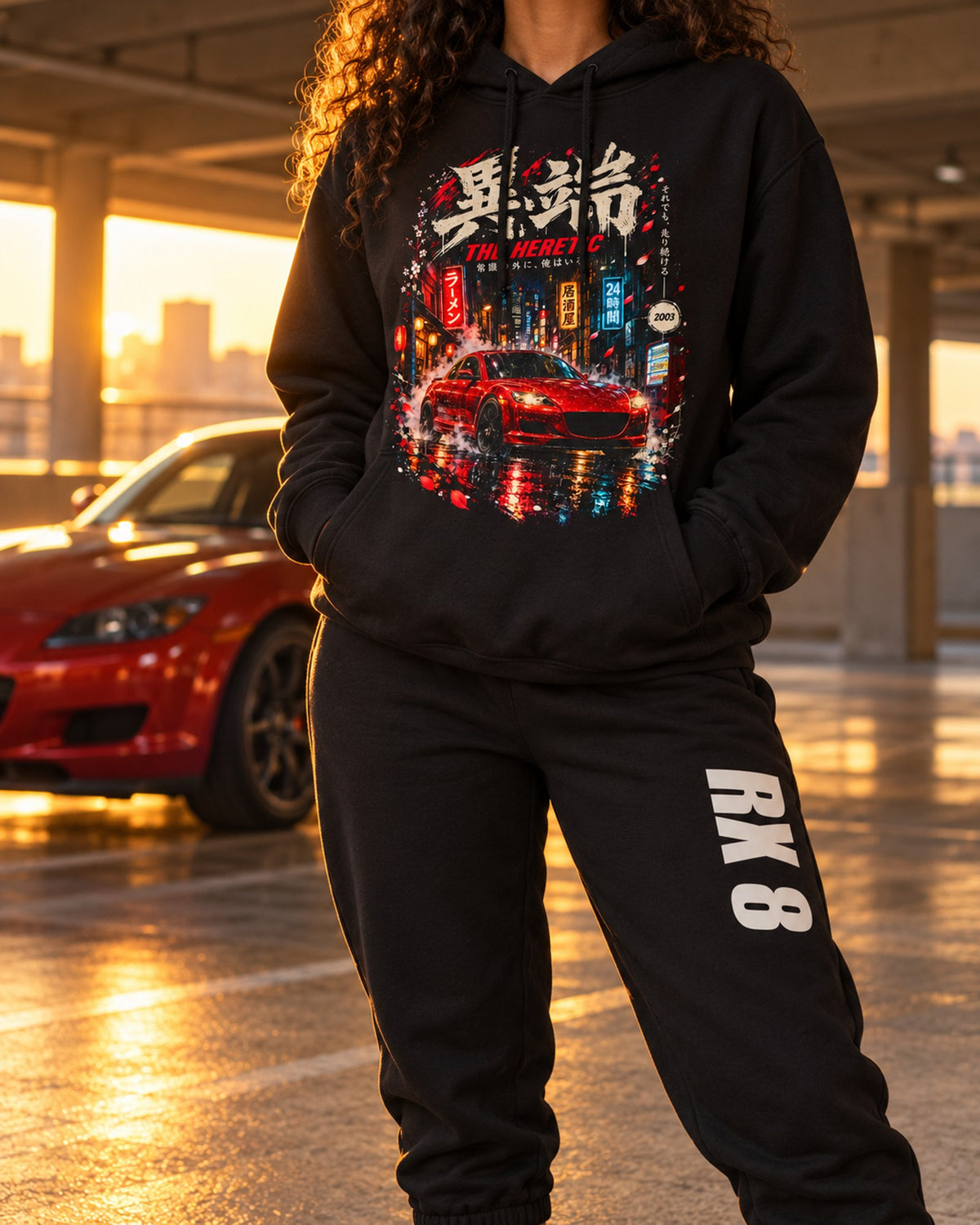 Mazda RX 8 Dream Car Hoodie + Jogger Set Black worn hero