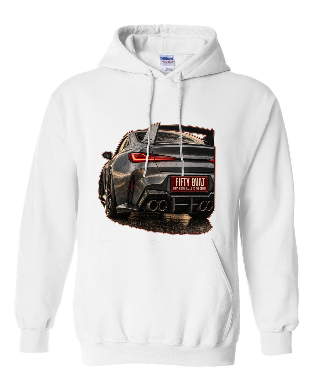 BMW 3.0 CSL 2023 rear light macro print white pull over hoodie front view with the design