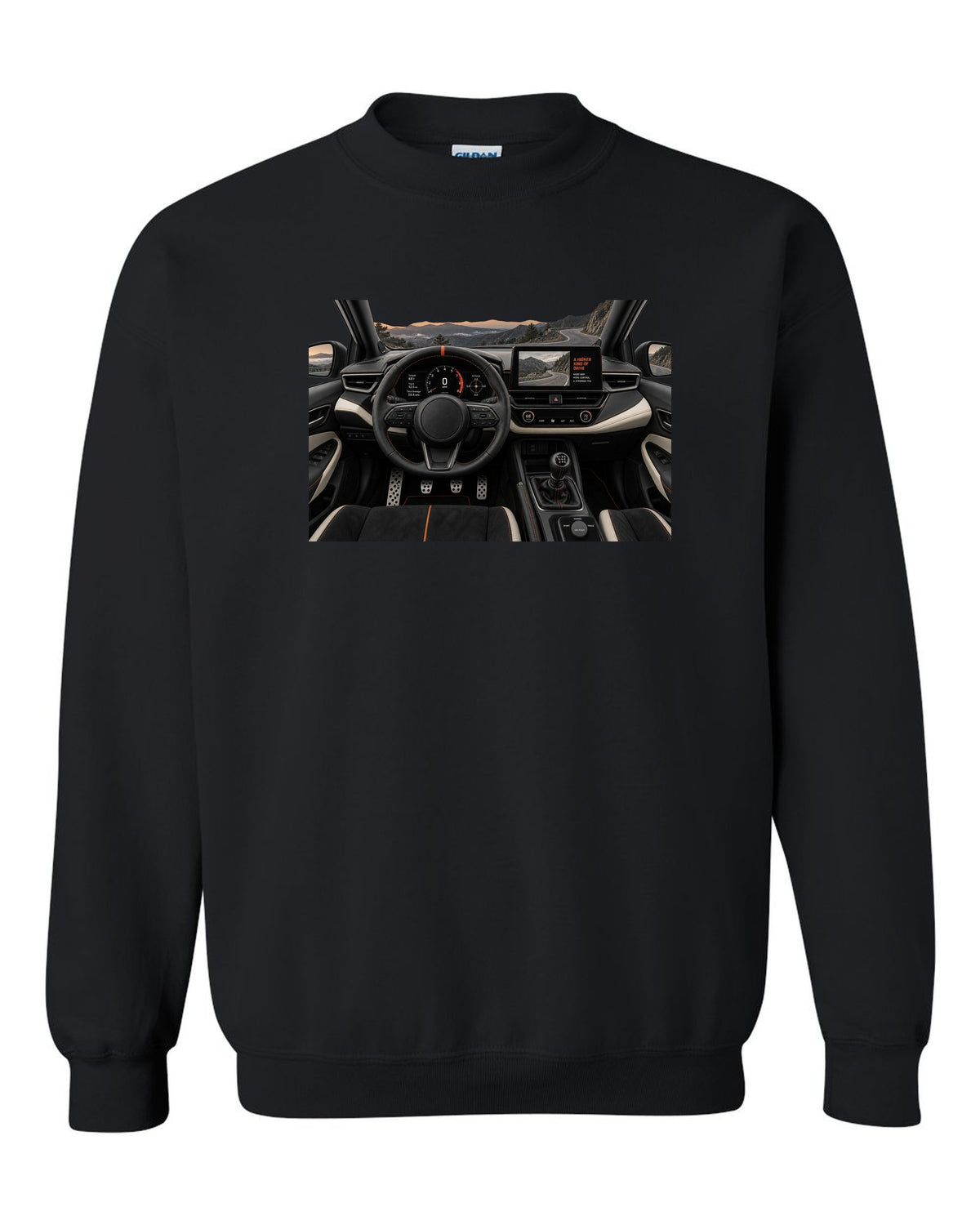 Toyota GR Corolla Morizo Edition at night on a touge-style road with spec text black crewneck front view with the design