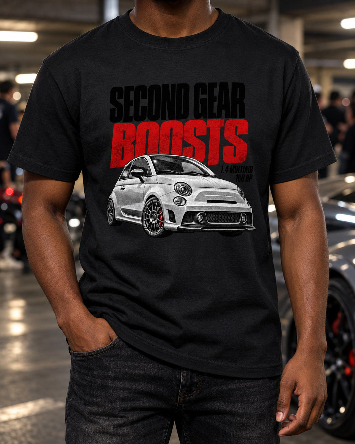 Fiat 500 Abarth 1.4 MultiAir Halftone Statement Shirt, 160 HP T-Shirt Black worn hero