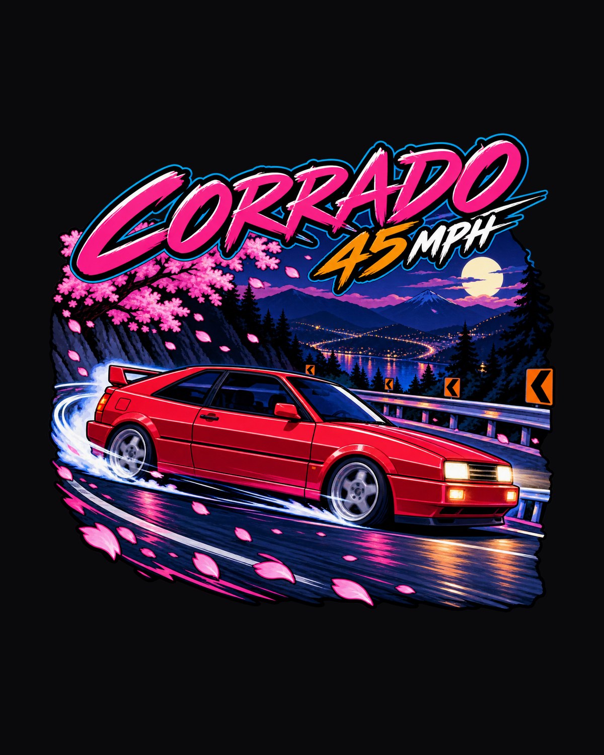 VW Corrado VR6 Hairpin Anime Sketch Tee, 45 MPH Touge design only