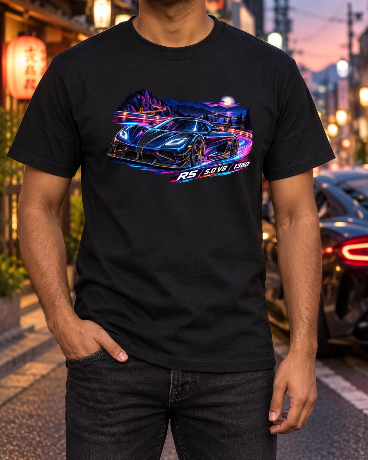Koenigsegg Agera RS 2015 Anime Night Touge Pass Graphic Tee T-Shirt Black worn hero