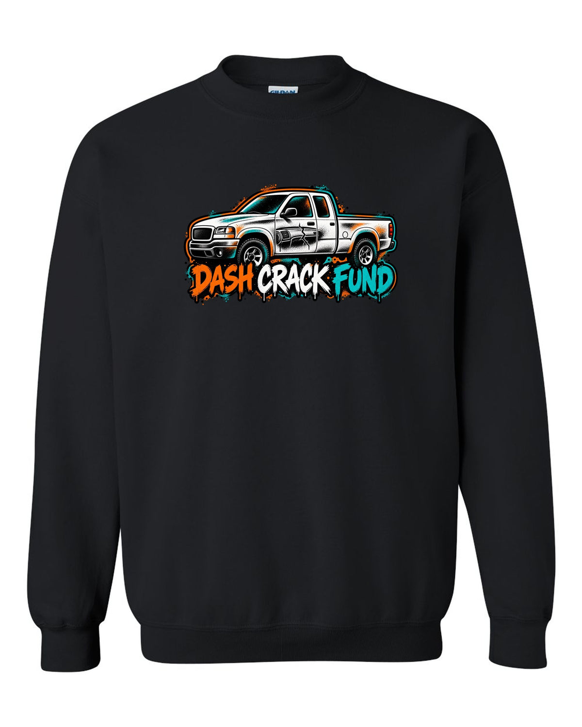NBS Silverado GMT800 Spray Stencil Tee, Dash Crack Fund black crewneck front view with the design