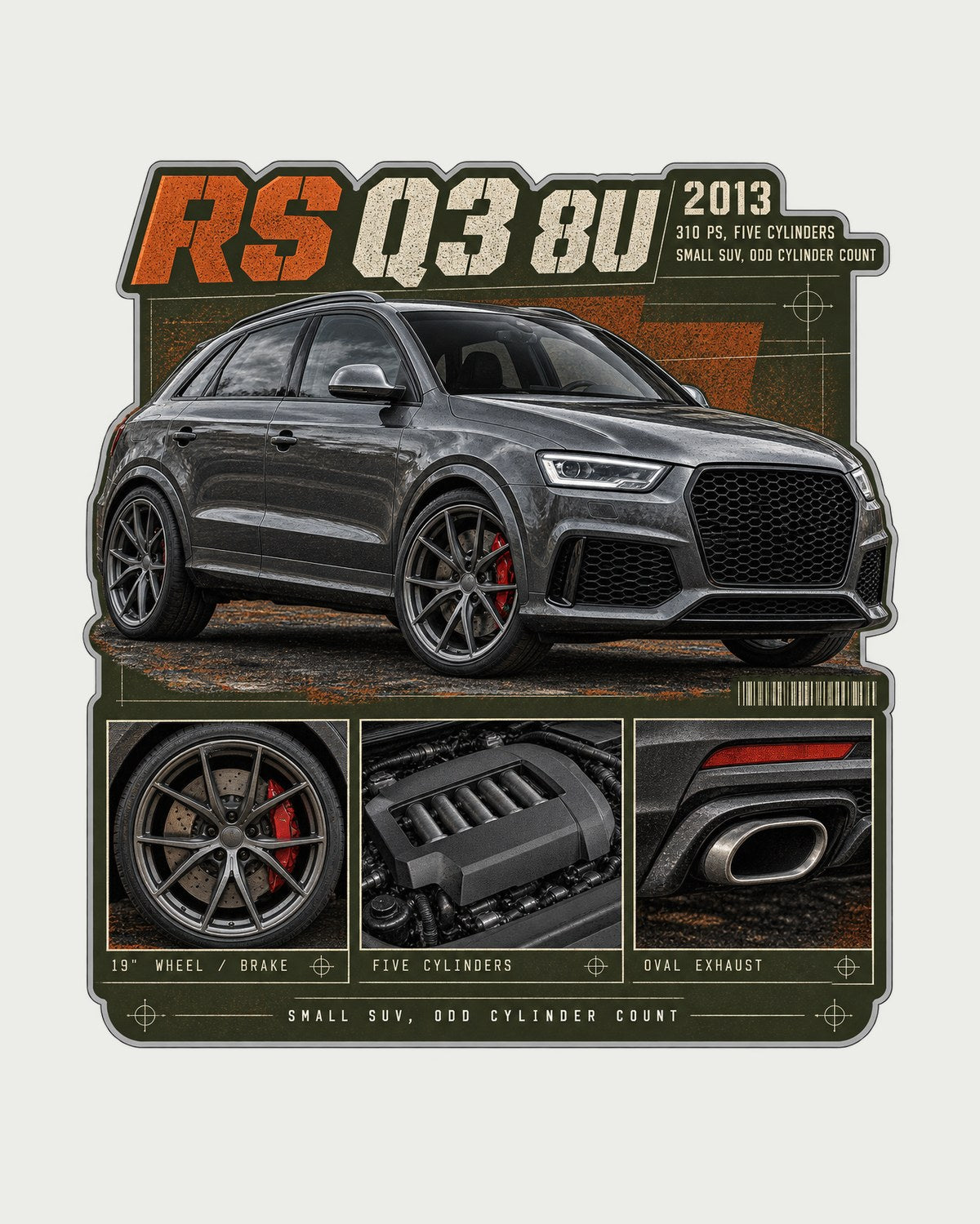 Audi RS Q3 8U Dossier Panels Shirt, 310 PS Five-Cylinder design only