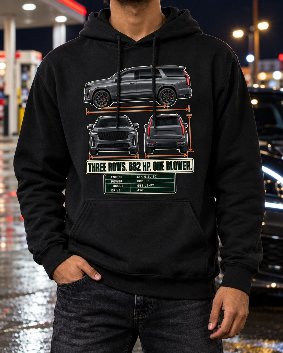 Escalade-V 2023-25 Three-View Spec Table Shirt, Car Guy Gift Pull Over Hoodie Black worn hero