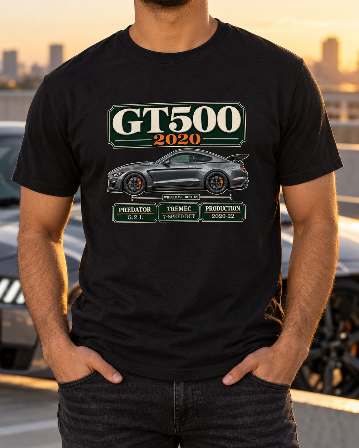 Ford GT500 S550 2020 Archive Panel Shirt, Mustang Car Gift T-Shirt Black worn hero