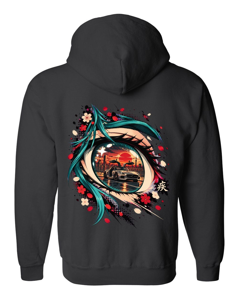 Mercedes-Benz SLS AMG Anime Girl Zip Hoodie Black back