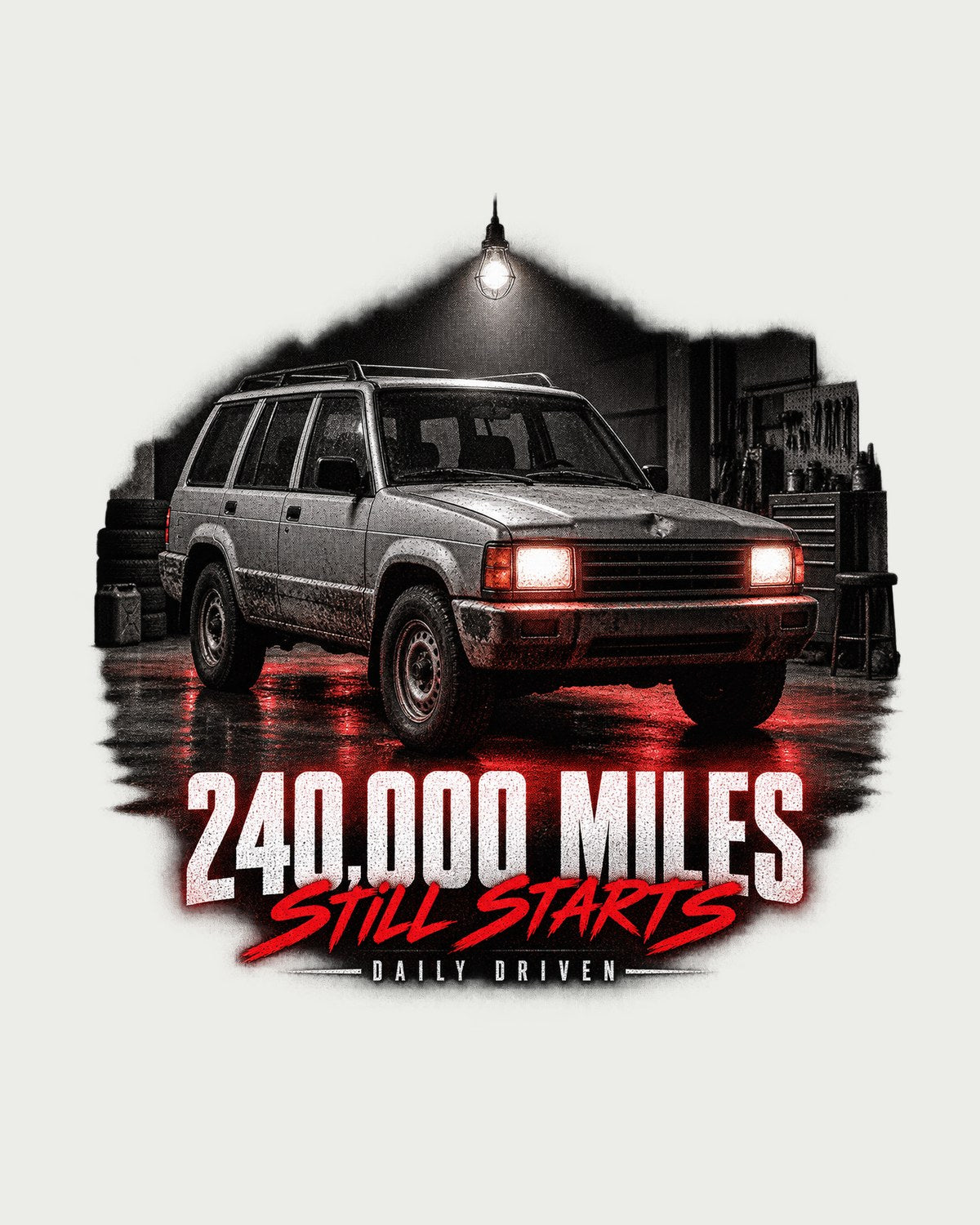 Jeep Cherokee XJ Daily Driven 240,000 Miles Night Garage Tee design only