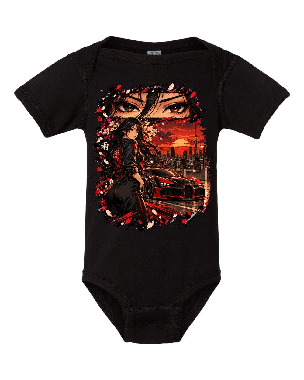 Bugatti Veyron Anime Girl Baby Onesie Black front