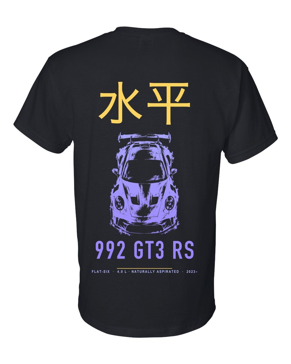 992 GT3 RS full-back artwork black t-shirt back view with the design