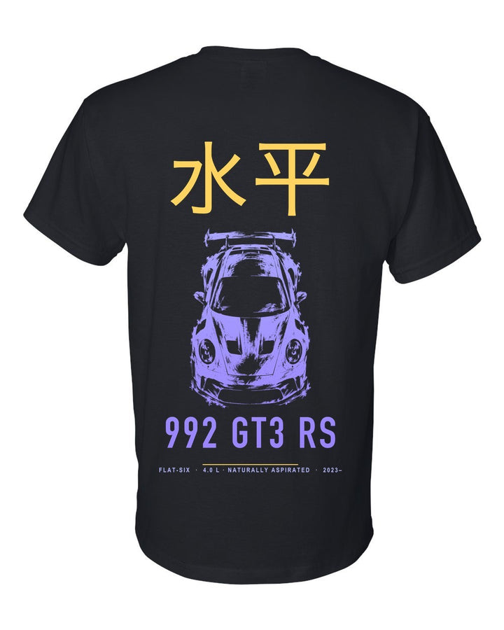 992 GT3 RS full-back artwork black t-shirt back view with the design