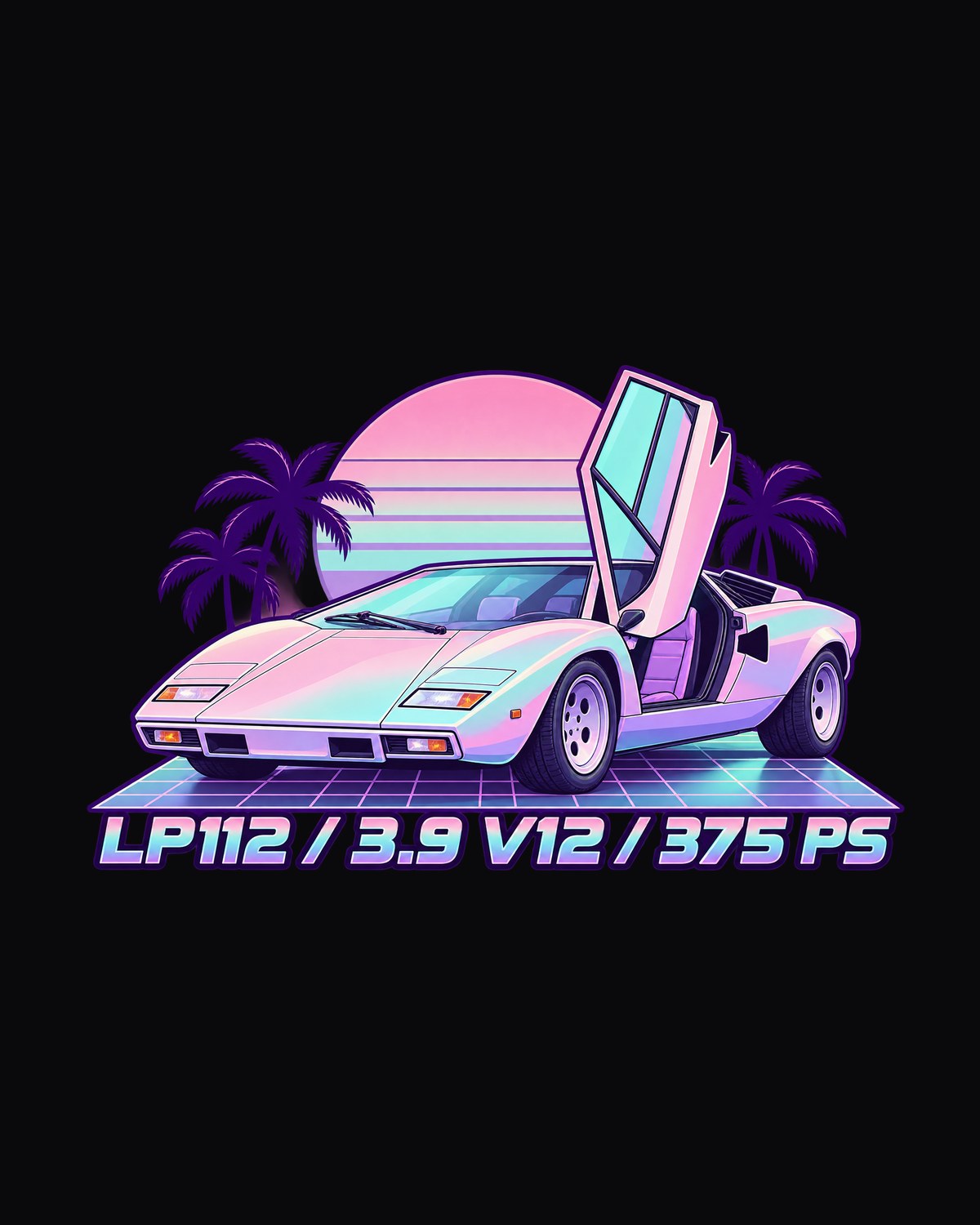Lamborghini Countach LP400 Vaporwave Shirt, LP112 V12 Print design only