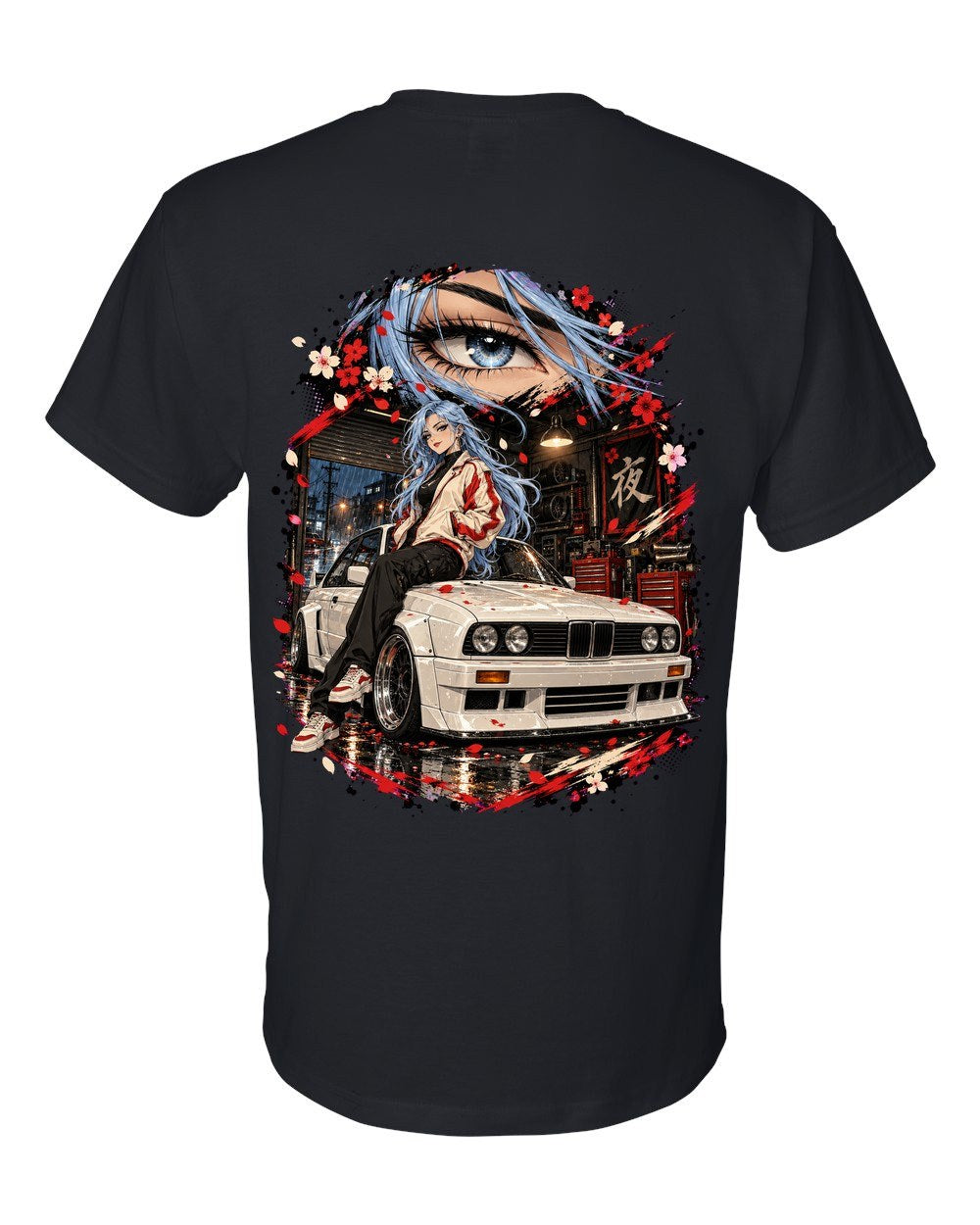 BMW M3 E30 Anime Girl T-Shirt Black back