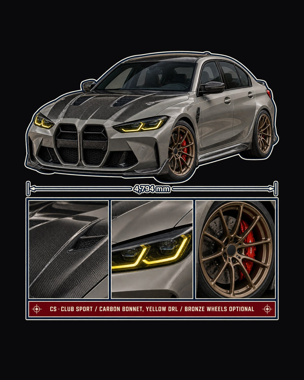 BMW M3 CS G80 Dossier Panels Shirt, Club Sport Tee design only