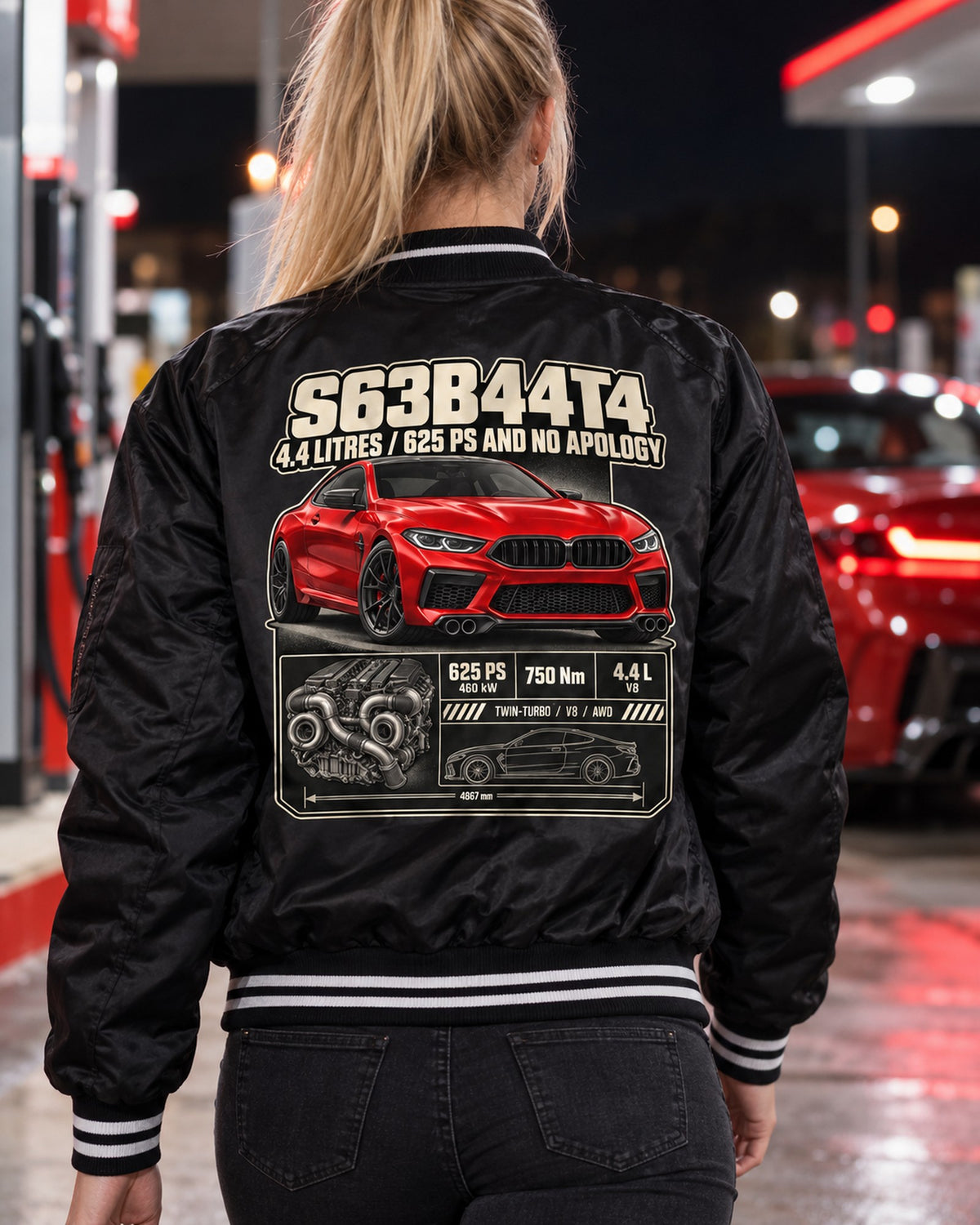 BMW M8 Competition F92 S63 Spec Poster Shirt Bomber Jacket Black worn hero