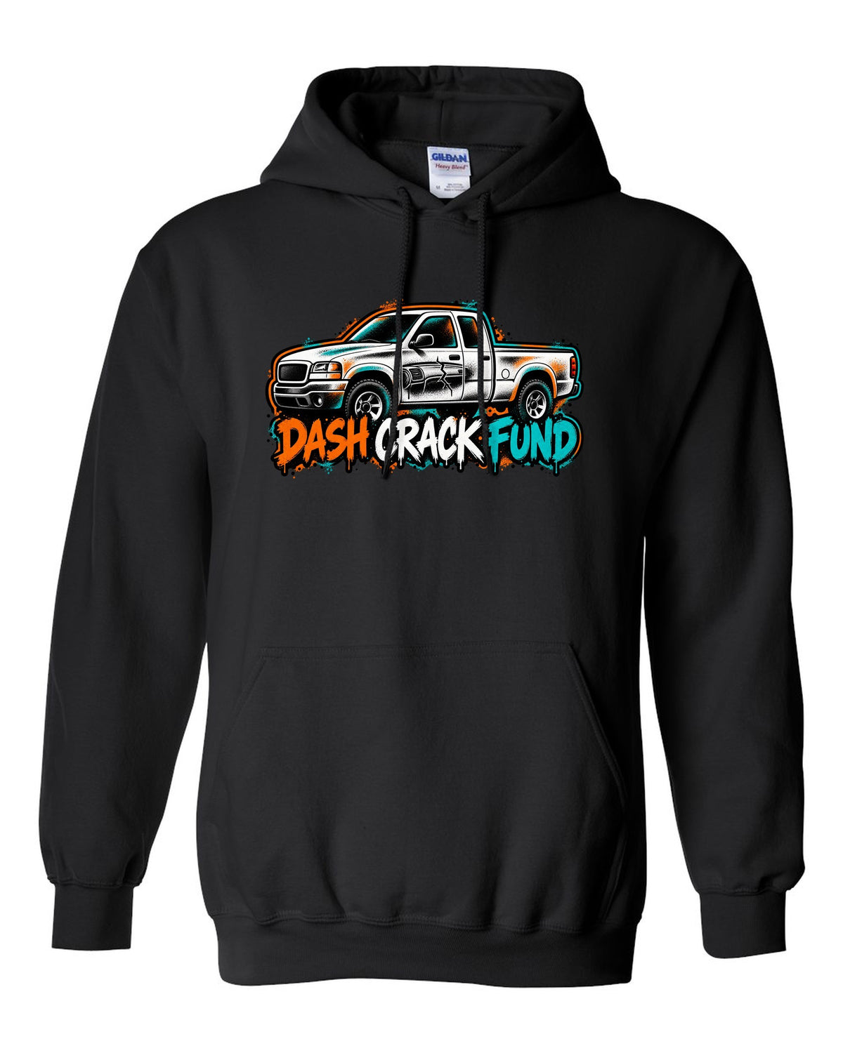 NBS Silverado GMT800 Spray Stencil Tee, Dash Crack Fund black pull over hoodie front view with the design