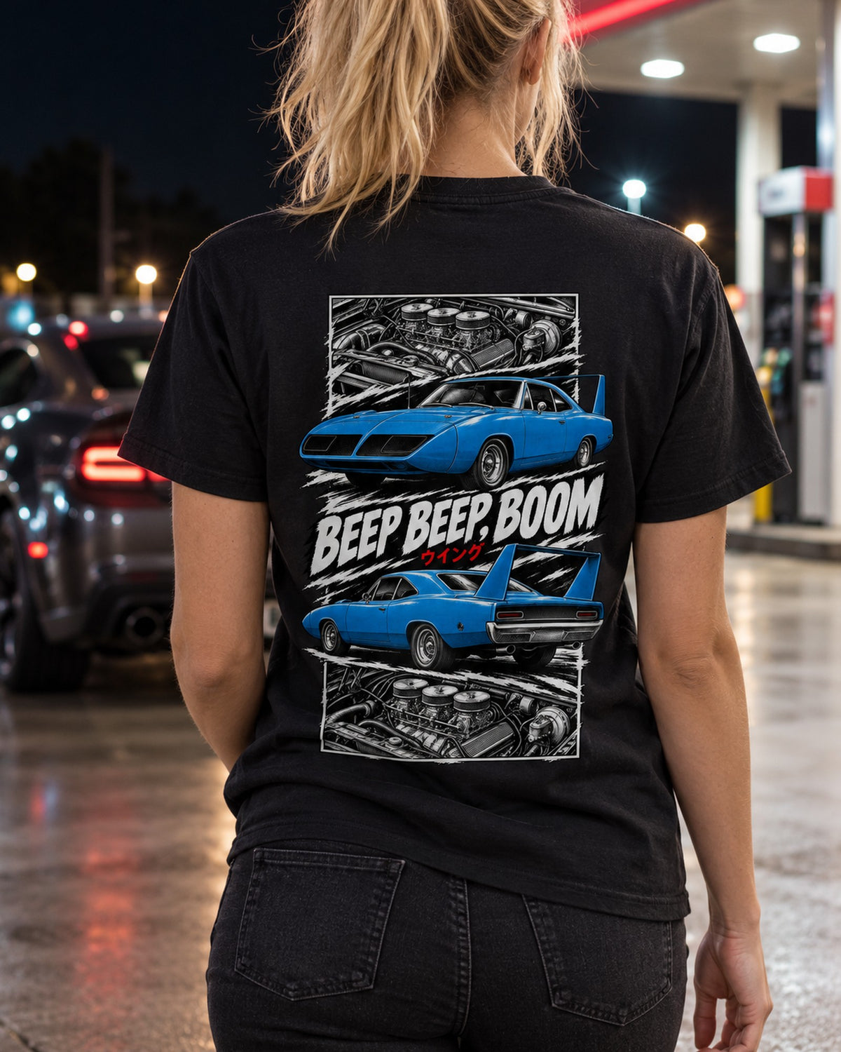 Plymouth Superbird Torn Poster Full-Back Graphic Tee T-Shirt Black worn hero
