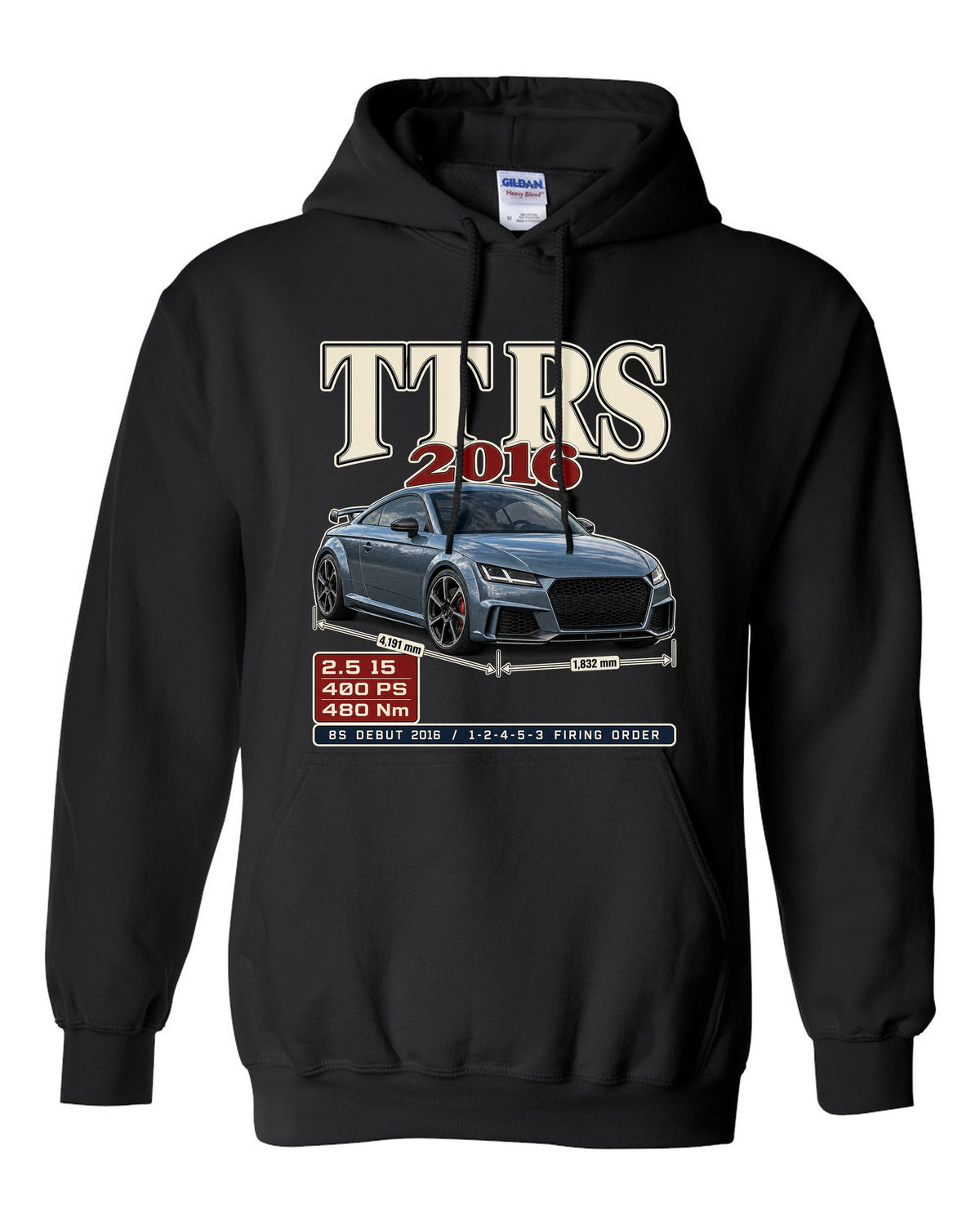 Audi TT RS 8S 2016 archive panel print with firing order black pull over hoodie front view with the design