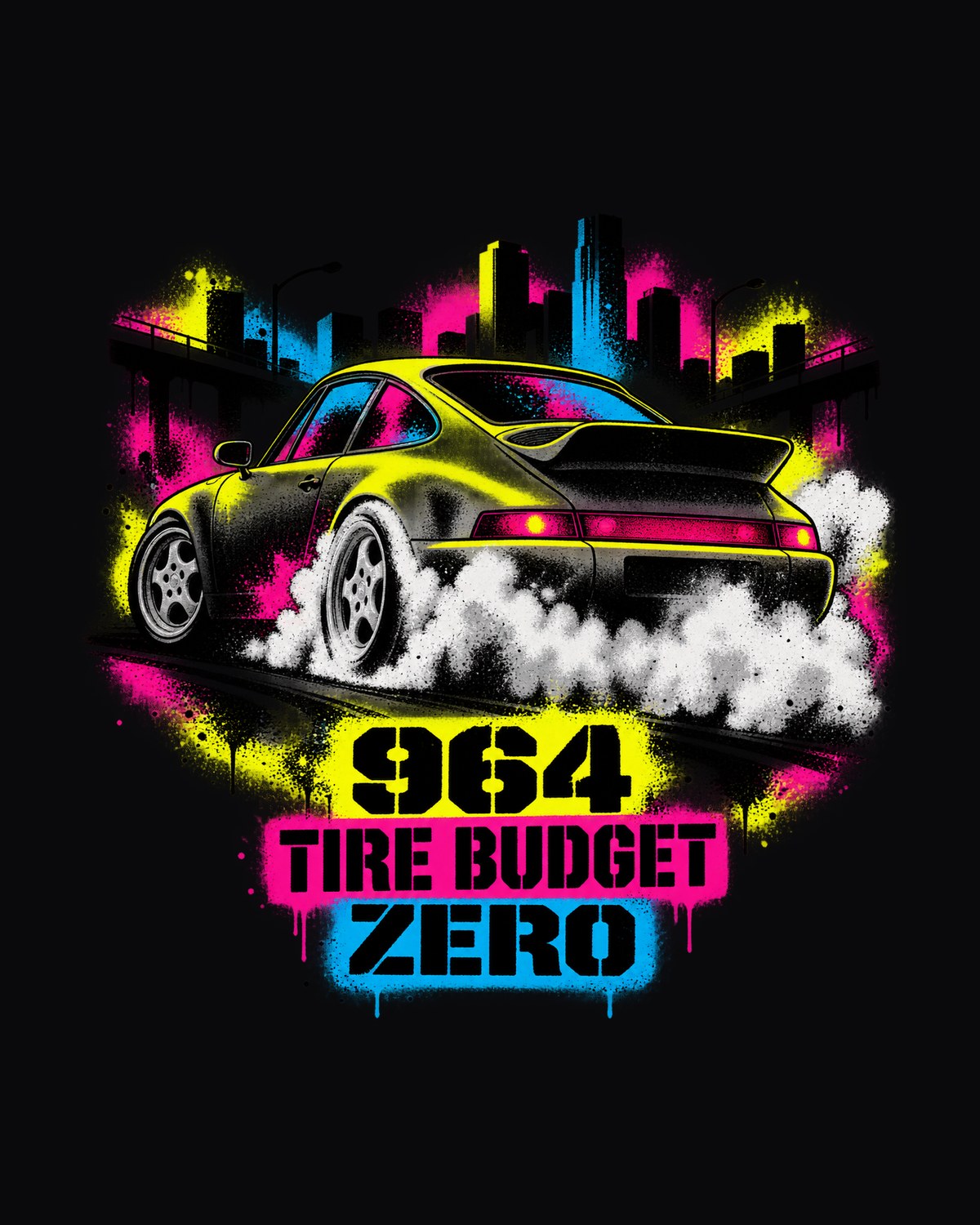 Porsche 964 Carrera 4 Smoke Show Stencil Shirt, Tire Budget design only