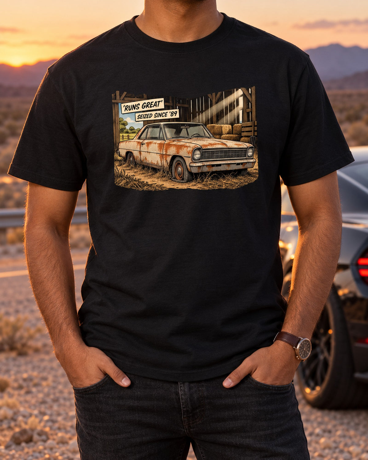 Synthwave 1971 Chevelle SS 454 Runs Great Seized Since 89 Shirt T-Shirt Black worn hero