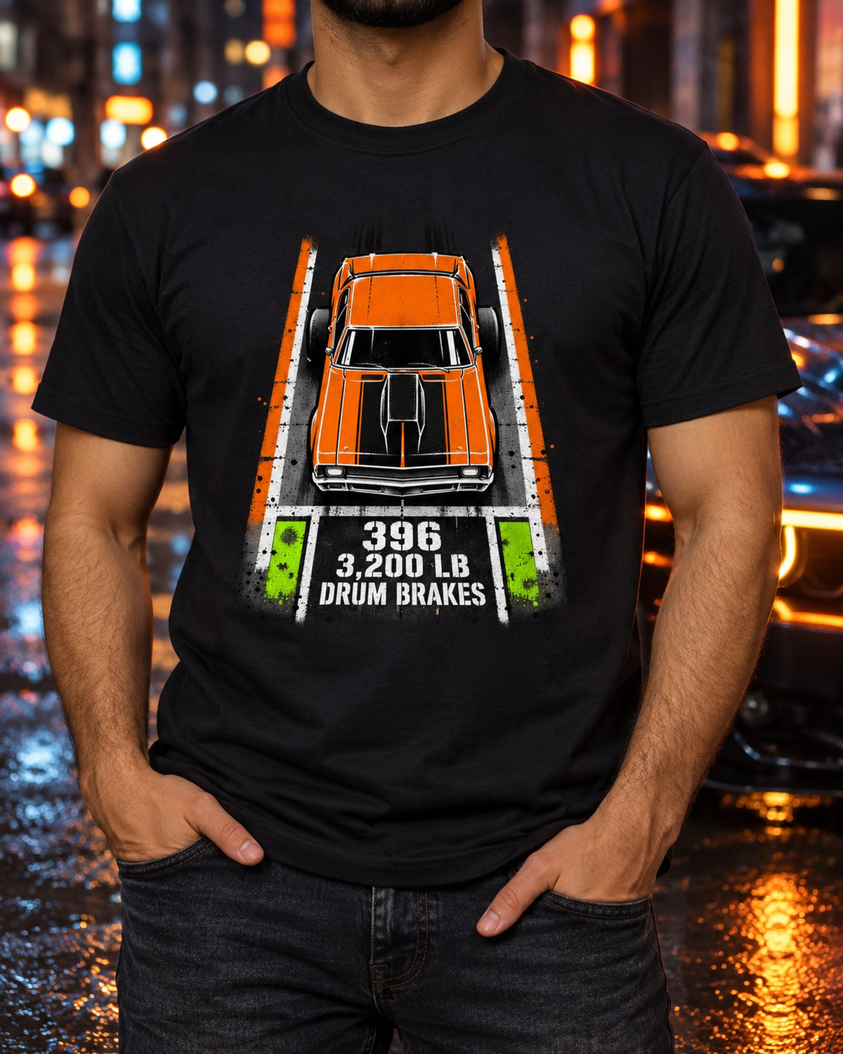 1970 Nova SS 396 Drag Strip Stencil Street Art Tee, Car Gift T-Shirt Black worn hero
