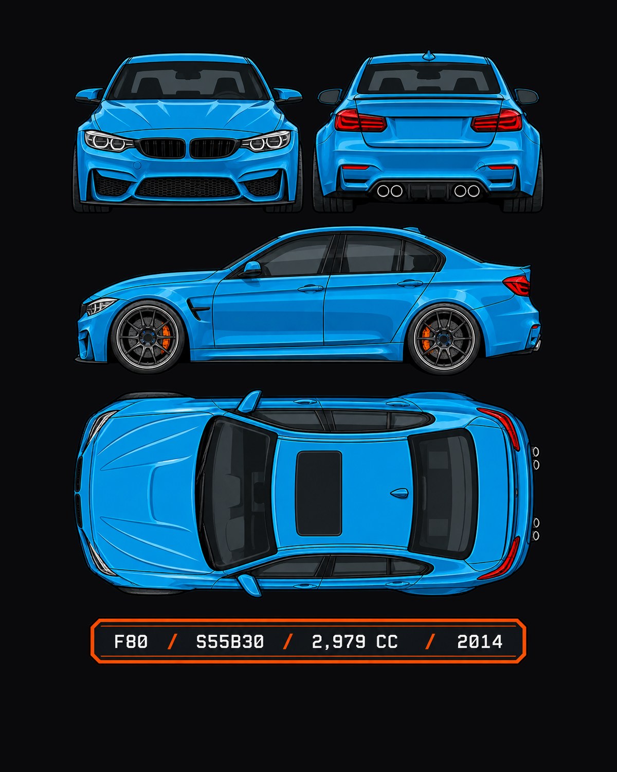 BMW F80 M3 Spec Plate Shirt, S55 Engine Car Guy Gift design only