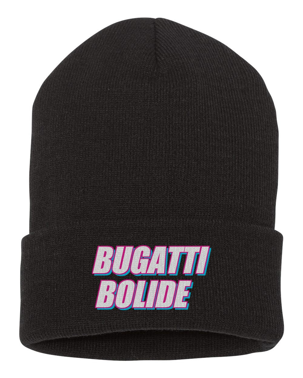 Bugatti Bolide black beanie front view with car name