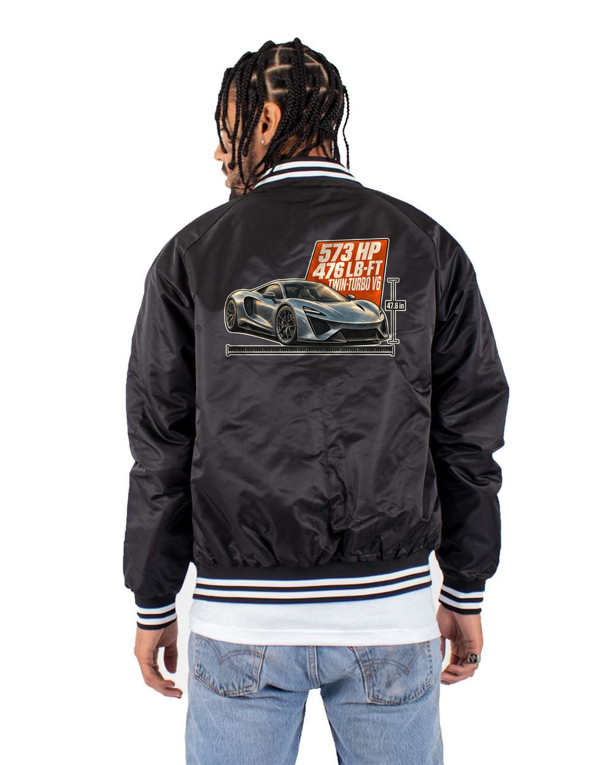 Acura NSX NC1 Halftone Statement Shirt, 573 HP Twin-Turbo Bomber Jacket Black back