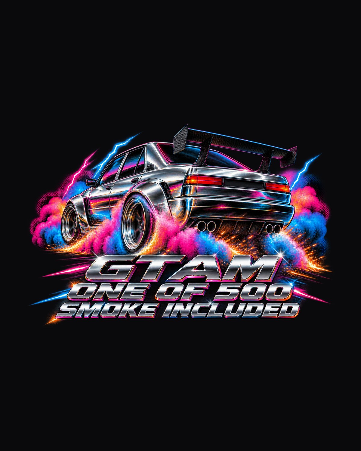 Alfa Romeo Giulia GTAm 80s Airbrush Chrome Tee, Smoke Included design only