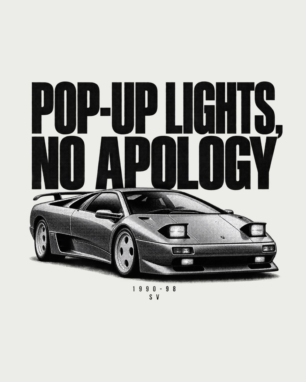 Diablo SV Pop-Up Lights Halftone Shirt, 1990-98 Car Tee design only