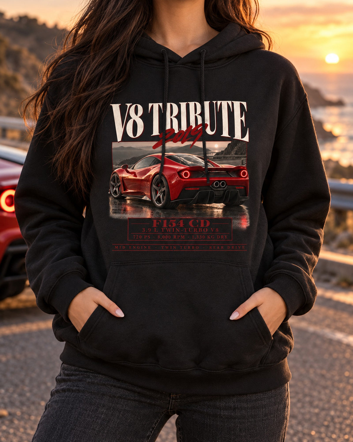Ferrari F8 Tributo F154 CG Blade Tail Archive Panel Tee Pull Over Hoodie Black worn hero