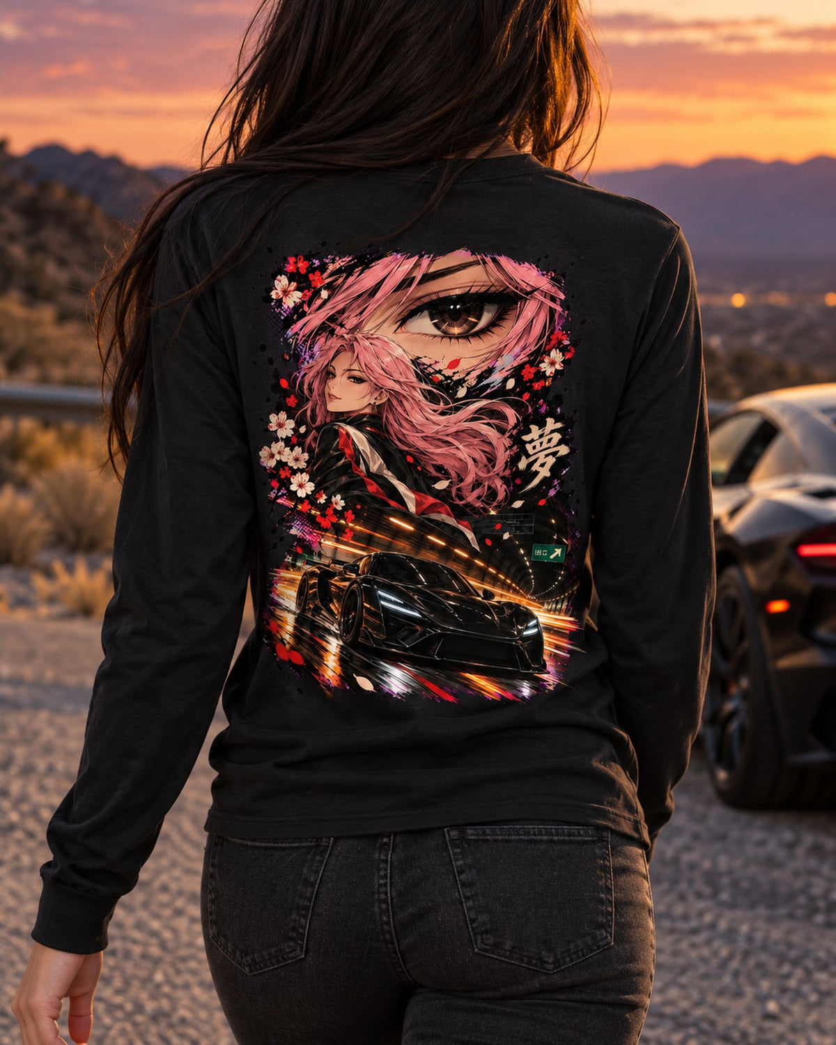 Rimac Nevera Anime Girl Shirt, Hoodie & More Long Sleeve Black worn hero