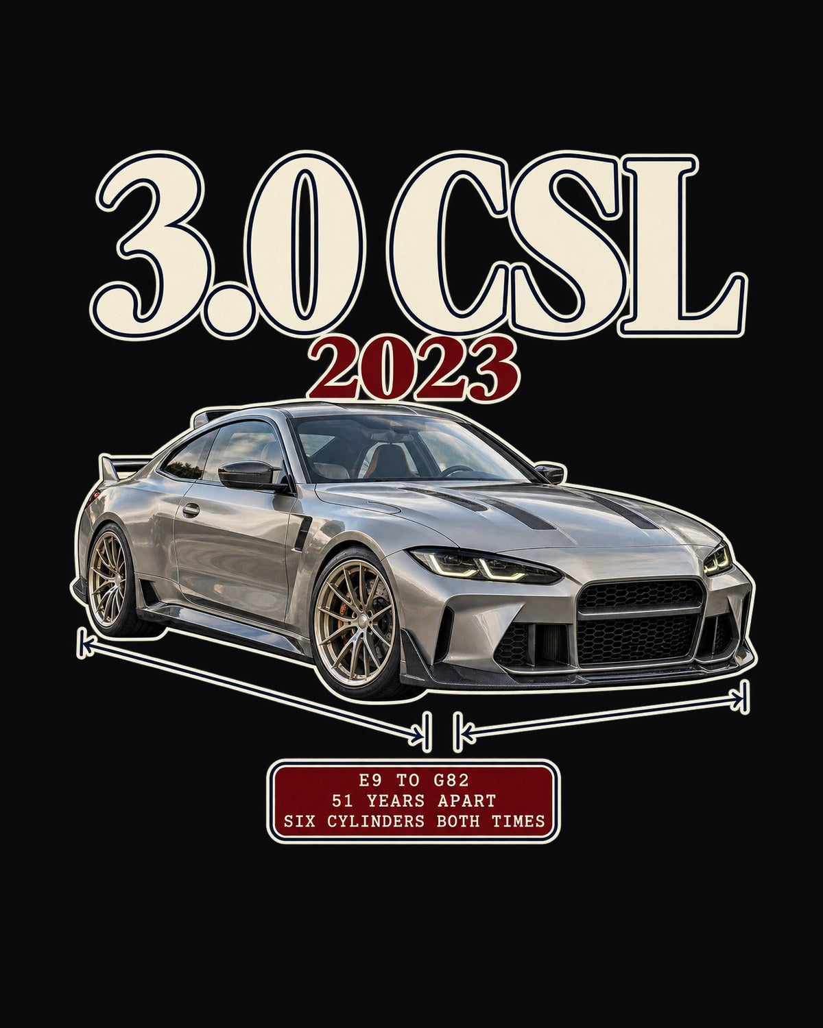 BMW 3.0 CSL E9 to G82 Archive Panel Shirt design only
