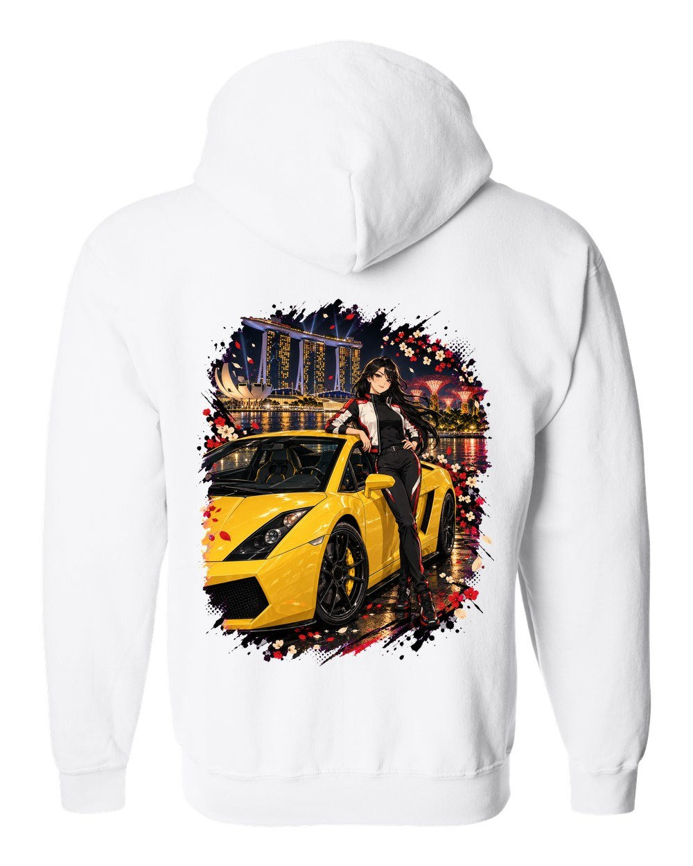 Lamborghini Gallardo Anime Girl Zip Hoodie White back