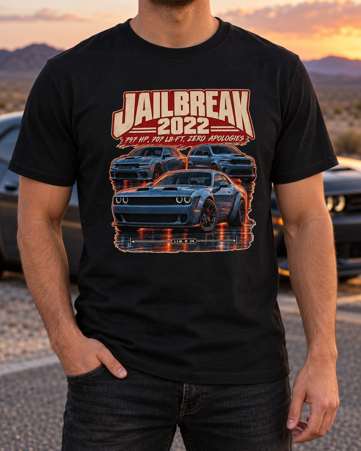 Dodge Challenger Hellcat Redeye Jailbreak Street Poster Tee T-Shirt Black worn hero