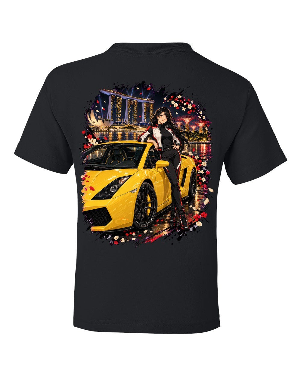 Lamborghini Gallardo Anime Girl Kids Tee Black back
