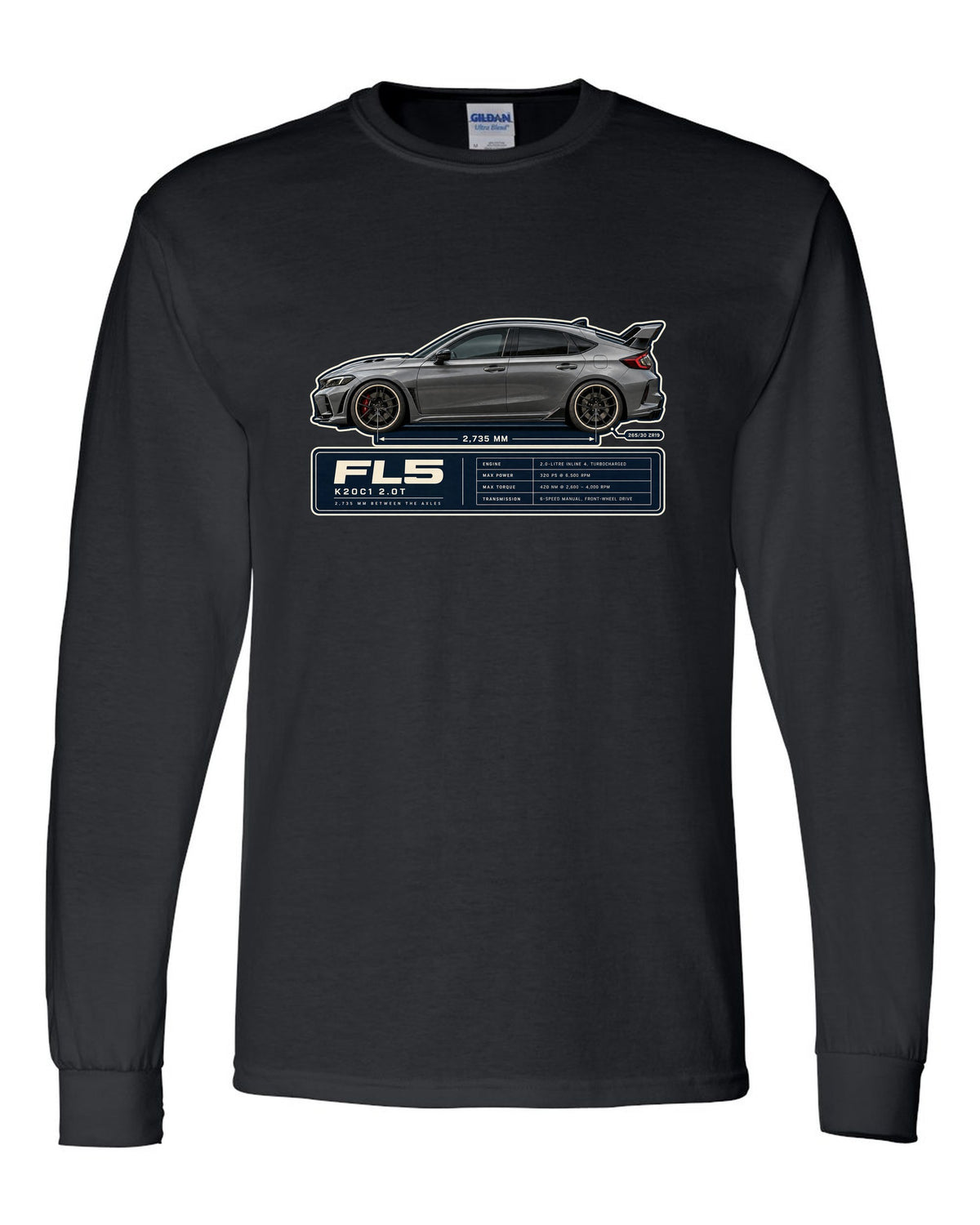 Honda Civic Type R FL5 Wheelbase Blueprint black long sleeve front view with the design