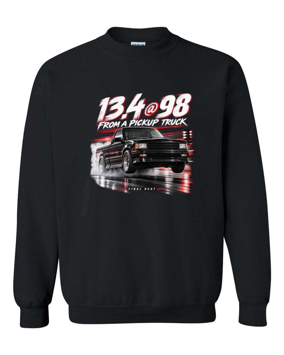1991 GMC Syclone quarter mile race poster print black crewneck front view with the design