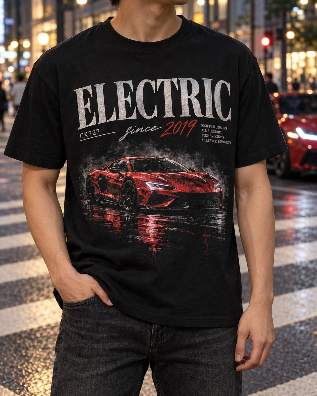 Ford Mustang Mach-E CX727 Electric Since 2019 Editorial Tee T-Shirt Black worn hero