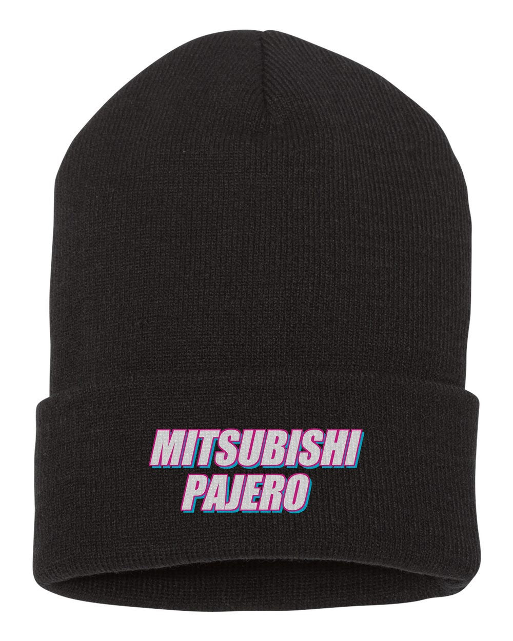 Mitsubishi Pajero black beanie front view with car name
