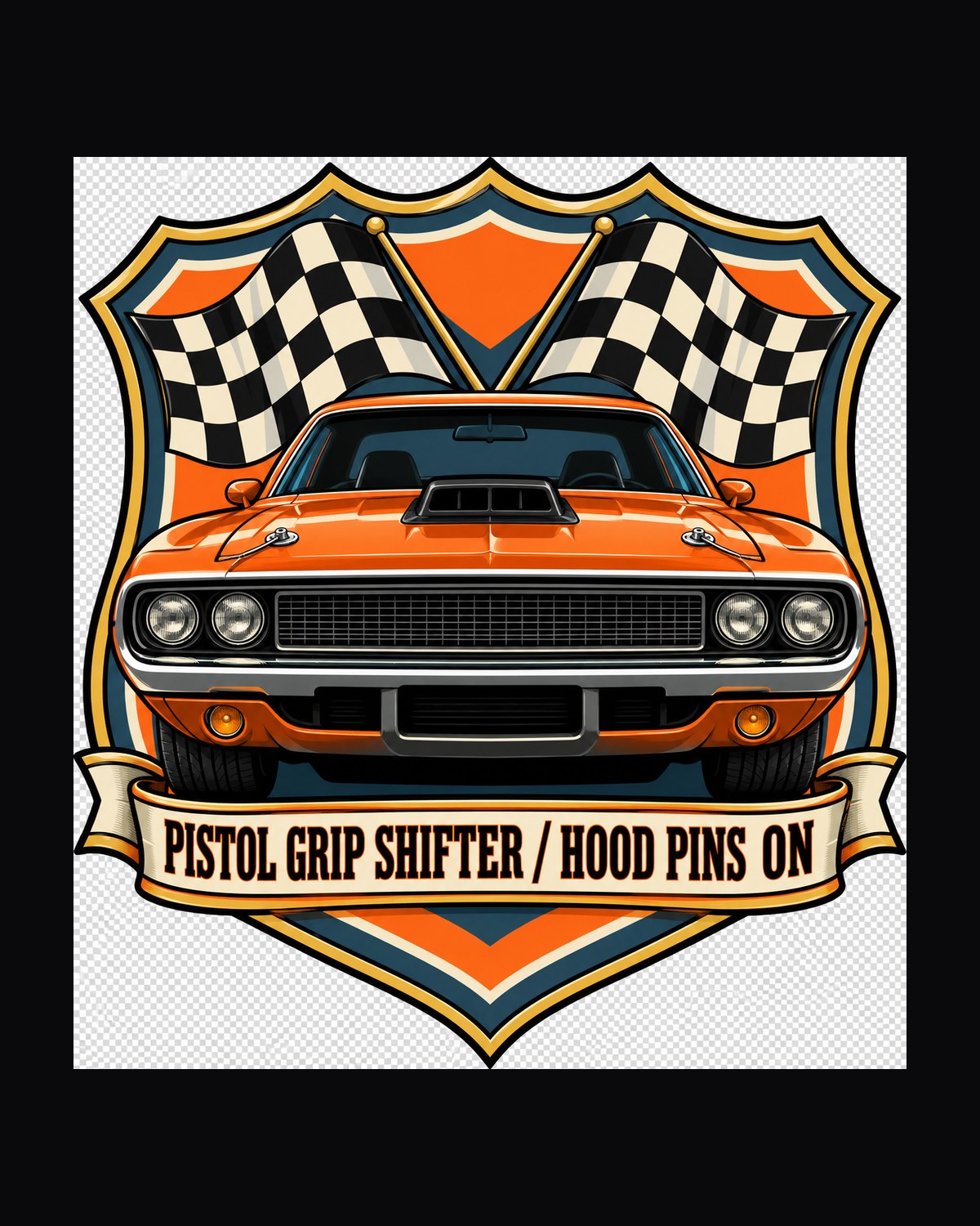 1970 Dodge Challenger R/T E-Body Shield Crest print Tee design only