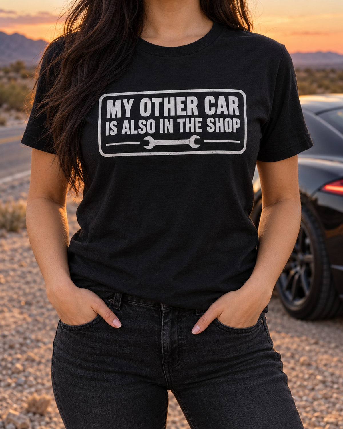 Funny Bumper Sticker Car in Shop Shirt for Car Guys T-Shirt Black worn hero