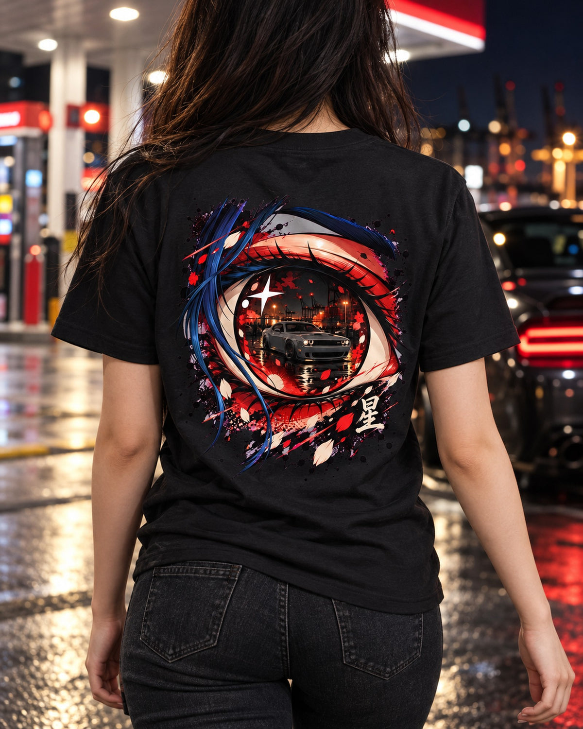 Dodge Challenger Hellcat Anime Girl Shirt, Hoodie & More T-Shirt Black worn hero