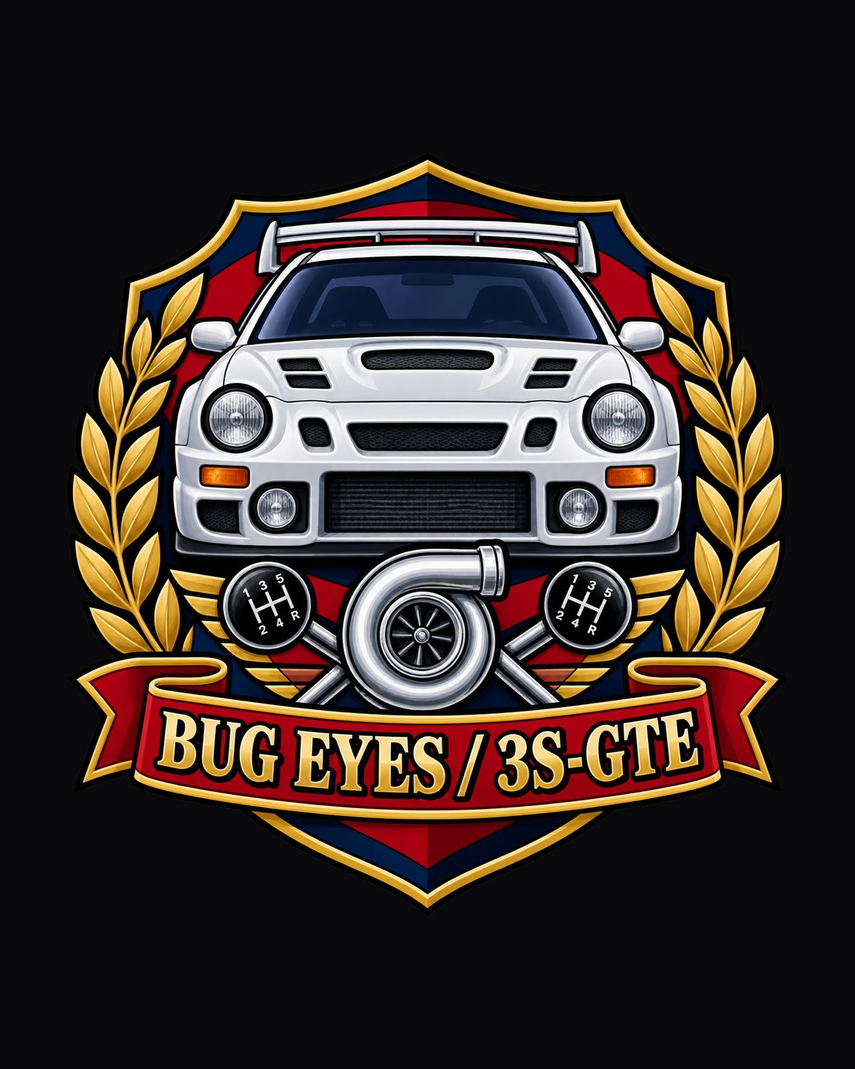 ST205 Celica GT-Four 3S-GTE Rally Crest Shirt, Bug Eyes design only