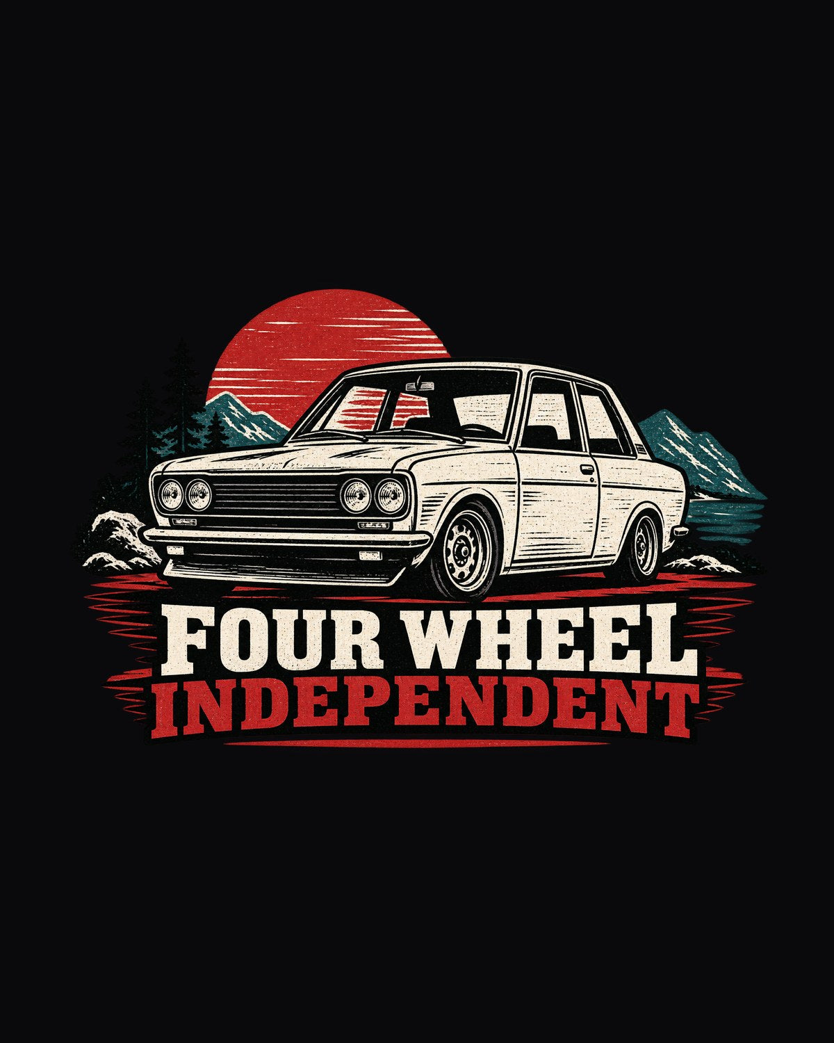 Datsun 510 Linocut print Shirt, Four Wheel Independent design only