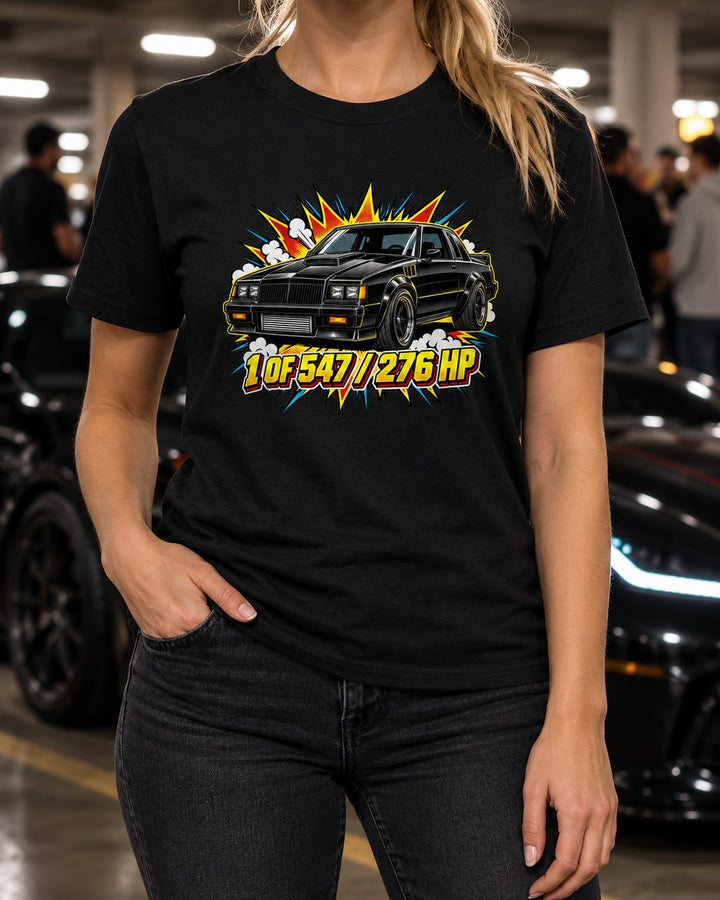 1987 Buick GNX Comic Pop-Art Shirt, 1 of 547, 276 HP T-Shirt Black worn hero
