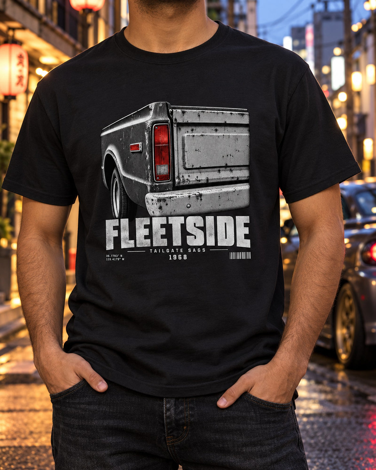 Fleetside C10 Taillight Macro Tee, 1968 Chevy Truck Shirt T-Shirt Black worn hero