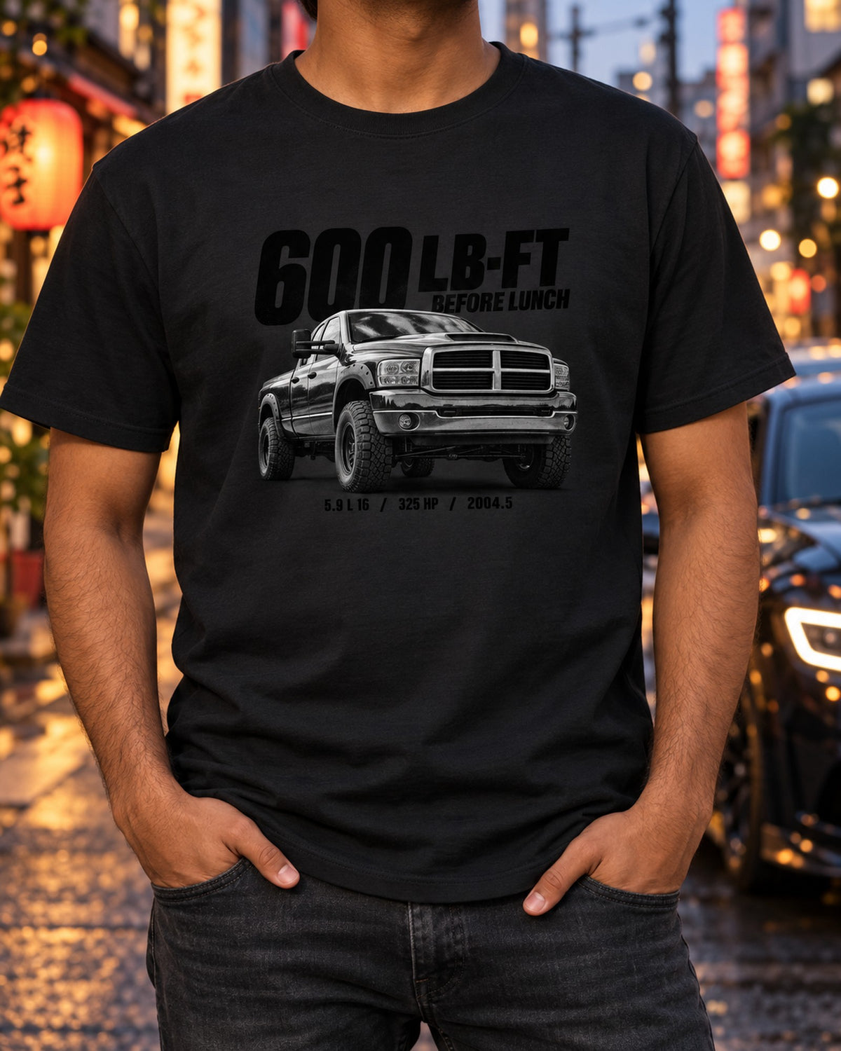 Ram 2500 3rd Gen 5.9 High Output Shirt, 600 Lb-Ft Halftone T-Shirt Black worn hero